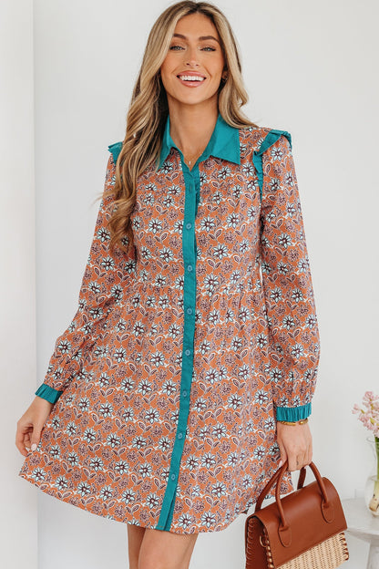 Threaded Pear Alia Floral Contrast Collared Shirt