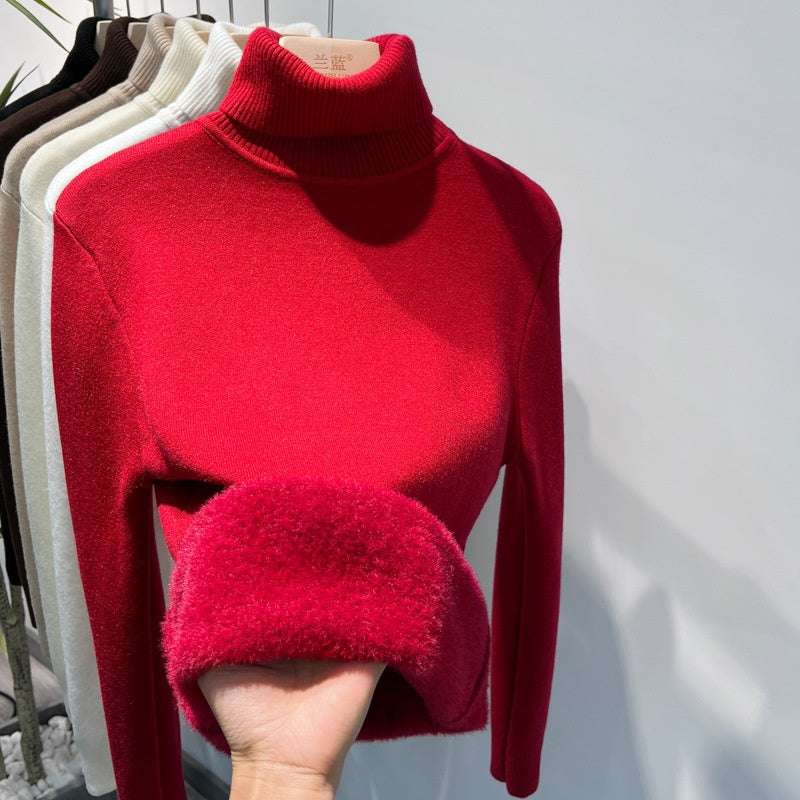 Women’s Fleece-Lined Turtleneck Sweater | Ultra-Warm Thick Knitted Pullover | Elegant Winter Thermal Knitwear | High-Sense Minimalist Slim Fit Sweater for Women