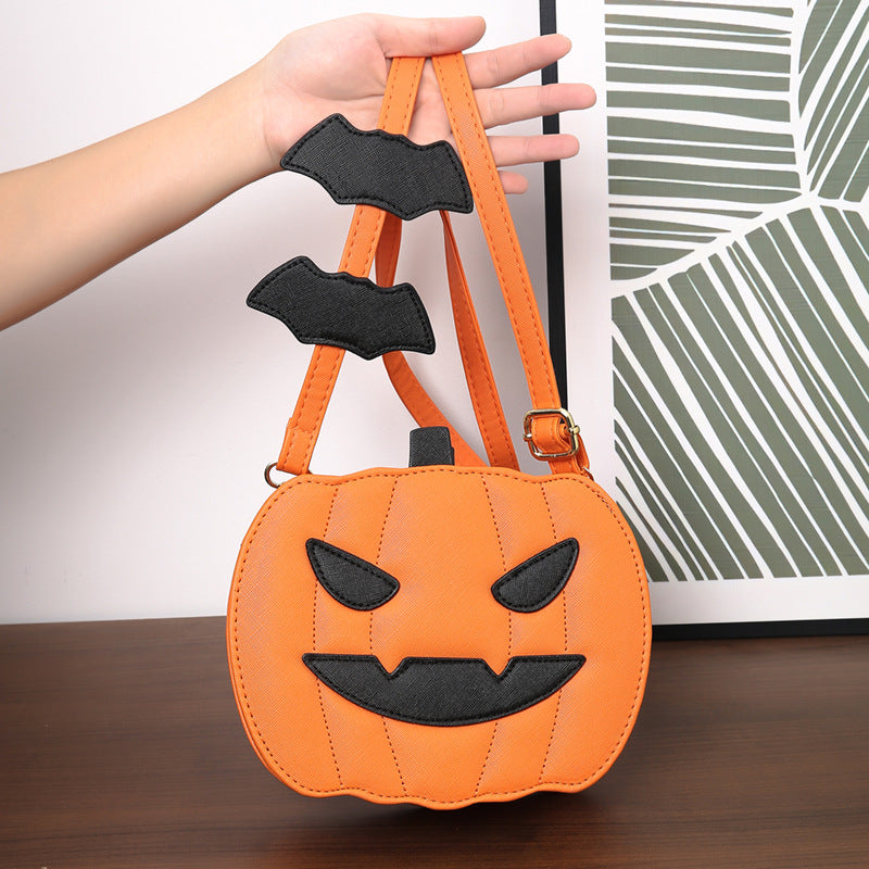 Halloween Funny Pumpkin Crossbody Bag | Creative Cartoon Pumpkin Purse with Bat Wings | Personalized Fall Festival Shoulder Bag | Whimsical Holiday Party Bag for Women & Teens