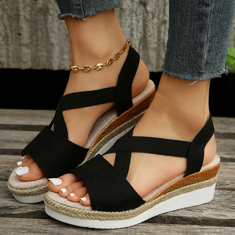 Women’s Cross-Strap Wedge Sandals | Bohemian Platform Gladiator Summer Shoes | Trendy Hemp-Heel Open Toe Sandals | Casual Comfortable High-Heel Beach Sandals | 2026 High-Fashion Lightweight Wedges