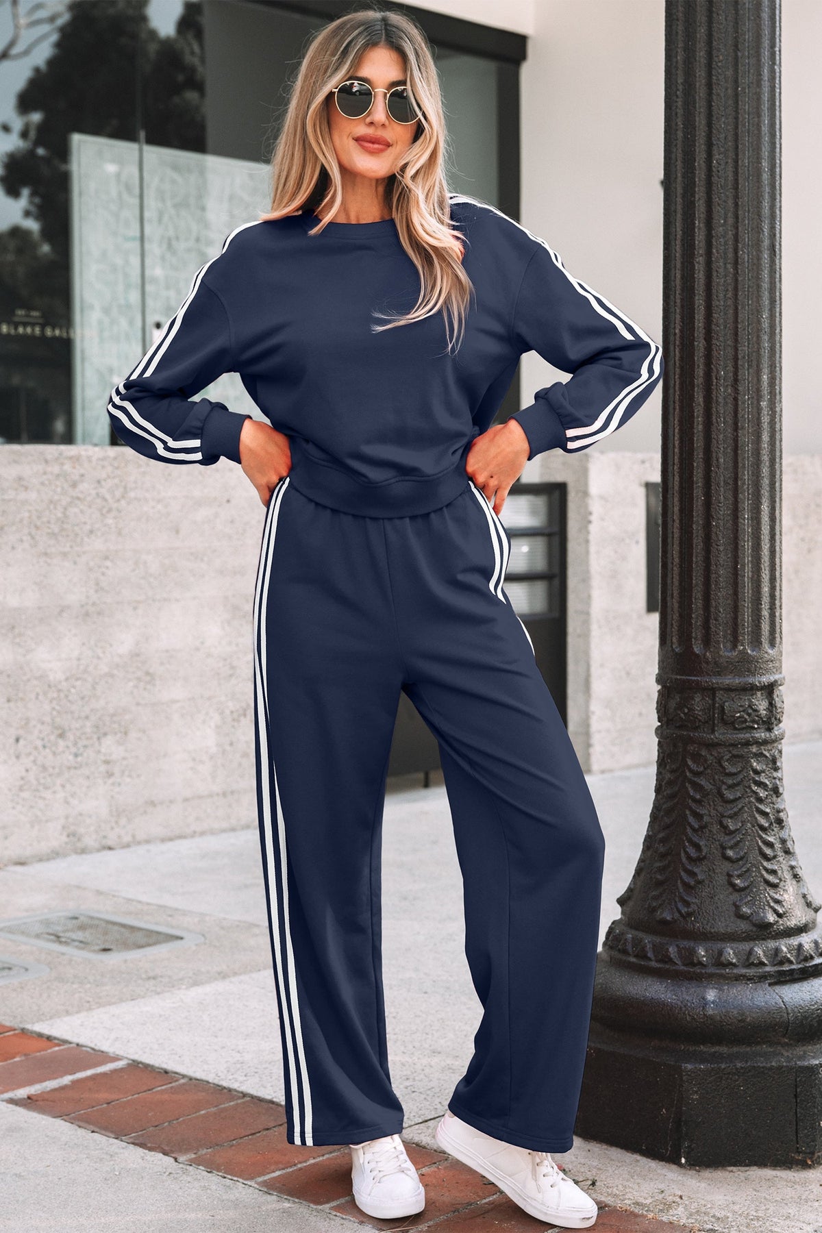 Threaded Pear Hana Striped Detail Crewneck Pullover