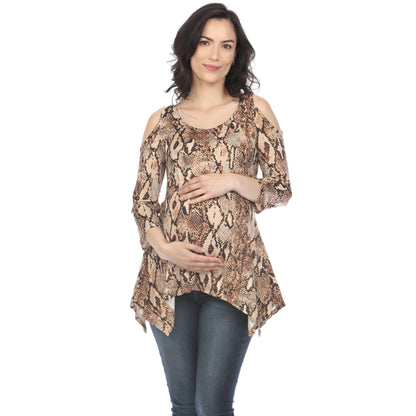 White Mark Maternity Snake Print Cold Shoulder Tunic