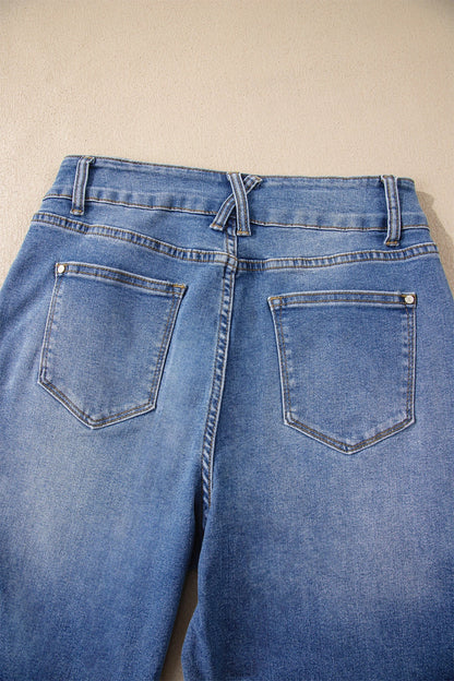 Eva - Sky Blue Double Button Zip Fly Straight Leg Jeans