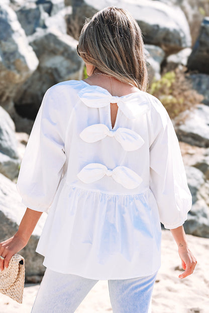 Threaded Pear Paula Bow Knot Cutout Back Blouse