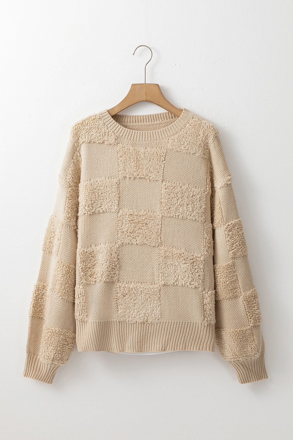Threaded Pear Emily Checkered Sherpa Loose Sweater