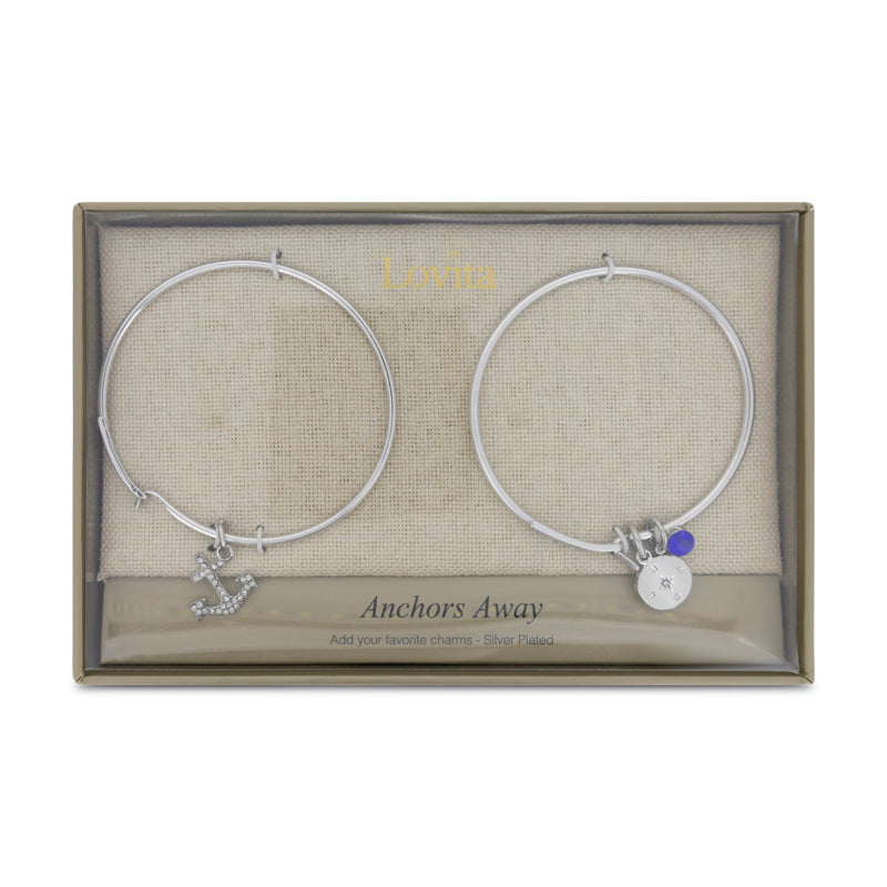 Lovita Silver Charm Bangles Anchors Away - Set of 2 Bangles