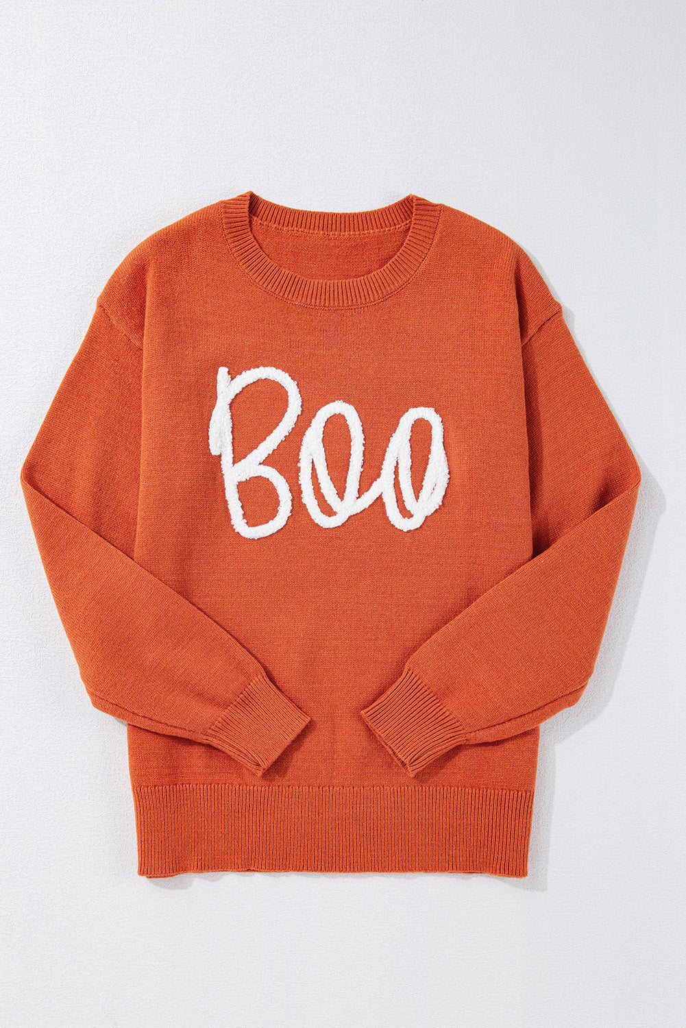 Threaded Pear Boo Knitted Pattern Ribbed Edge Sweater