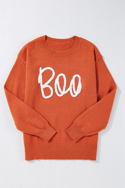 Threaded Pear Boo Knitted Pattern Ribbed Edge Sweater