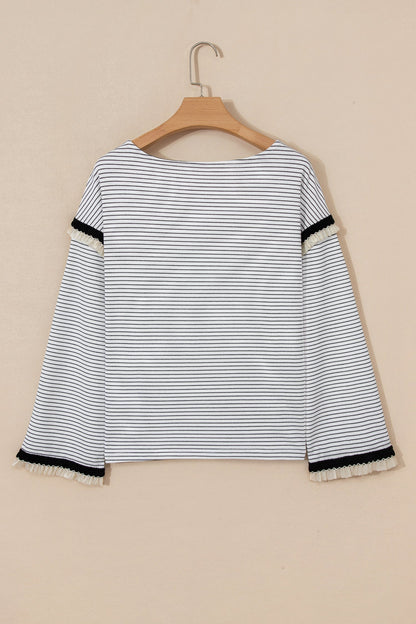 Threaded Pear Anya Ruffle Trim Loose Long Sleeve Top