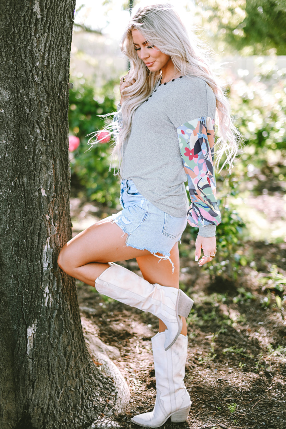 Threaded Pear Eleanor Lantern Sleeve Patchwork Top