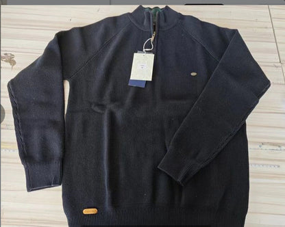 Men's Zipper Stand Collar Knitted Sweater Fashion Slim Solid Color Long Sleeve Half Turtleneck Top Men's Clothing