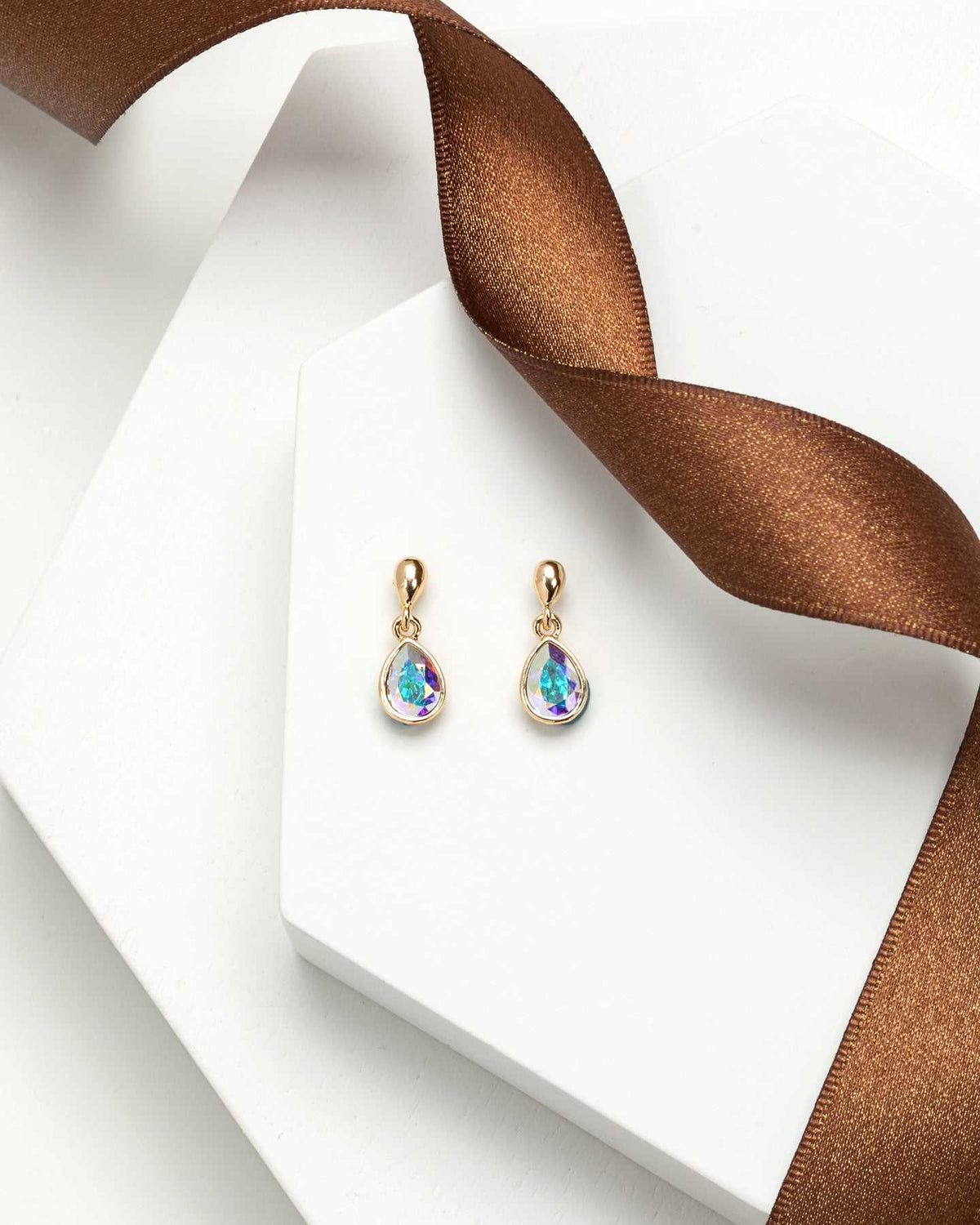 Gold Aurora Borealis Swarovski Crystal Earrings – Crystal Dainty Teardrop Drop Earrings