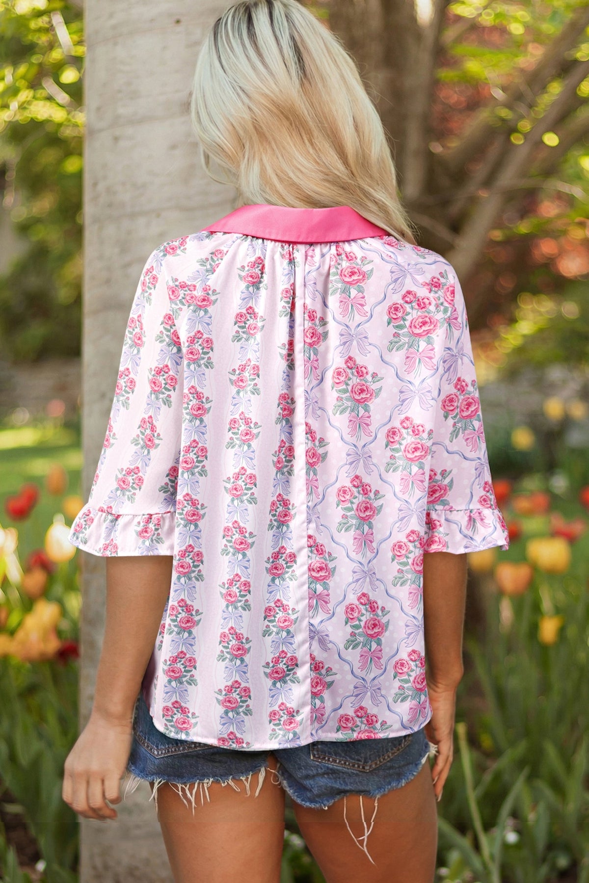 Threaded Pear Araceli Ruffled Half Sleeve Shirt