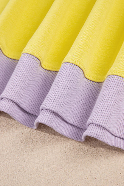 Threaded Pear Yellow Striped Color Block Patchwork Crewneck Plus Size Pullover Sweatshirt