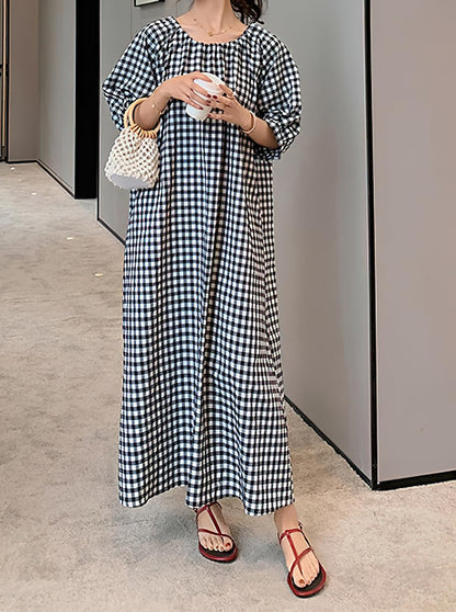 Women's Summer Plaid Loose Casual Dress