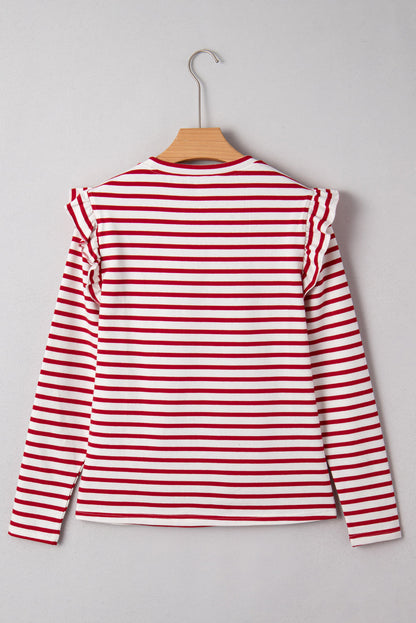 Threaded Pear Meilani Stripe Ruffle Trim Long Sleeve Top
