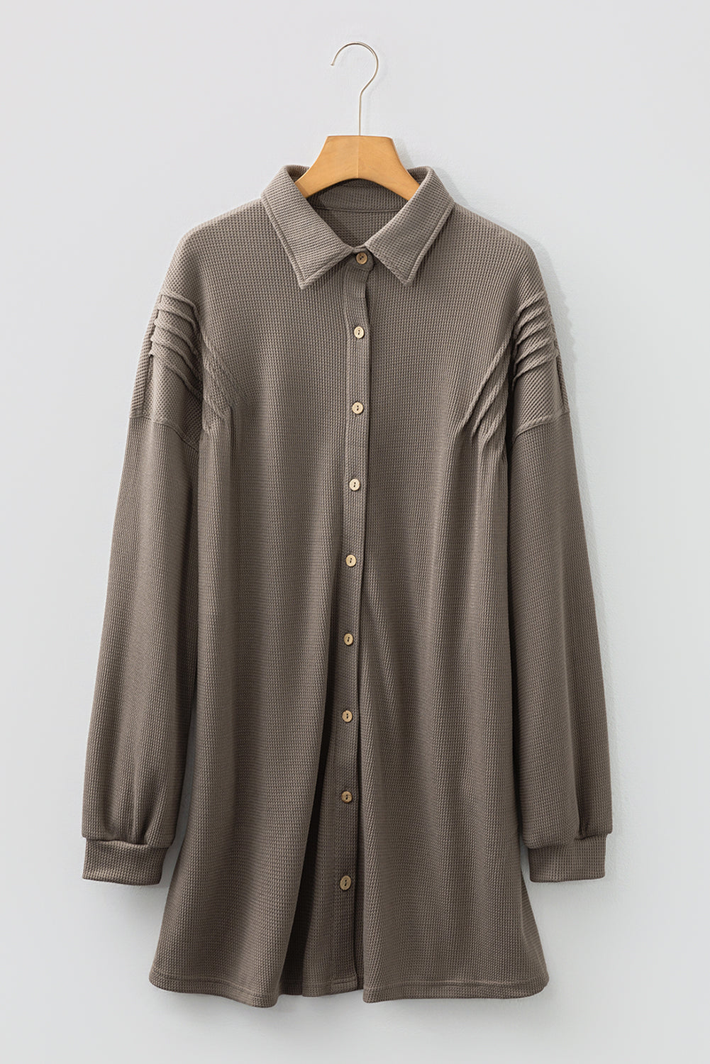 Threaded Pear Viviana Taupe Waffle Knit Shirt