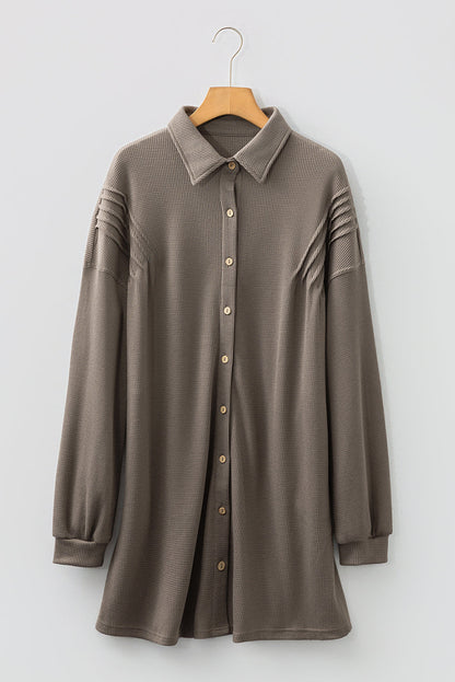 Threaded Pear Viviana Taupe Waffle Knit Shirt