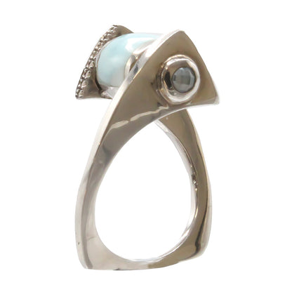 Larimar Stone Sterling Silver & Sapphire Xia Ring Size 7 By Marahlago