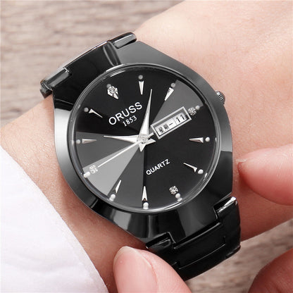 Tungsten Steel Color Waterproof Quartz Watch | Elegant Couple’s Calendar Wristwatch | Fashionable Student Daily Wear Watch | Trendy Minimalist Steel Watch for Men & Women | 2026 High-Fashion Precision Timepiece