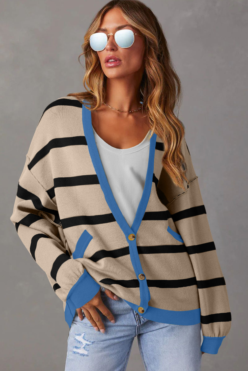 Threaded Pear Sutton Buttoned Loose Cardigan