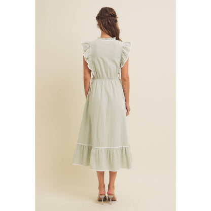 Annie- Cotton Gauze Midi Dress With Ruffles and Contrast Binding
