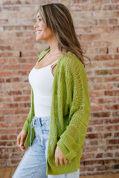 Threaded Pear Whitley Crochet Knit Open Cardigan