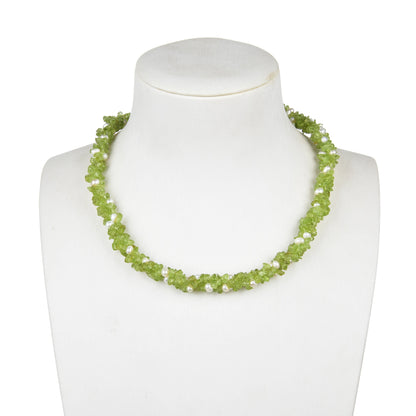 Natural Peridot and Freshwater Pearl Beaded Necklace