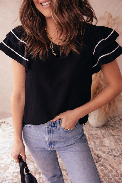 Threaded Pear Amani Short Sleeve Textured Blouse