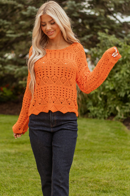 Threaded Pear Emerson Crochet Scallop Edge Sweater
