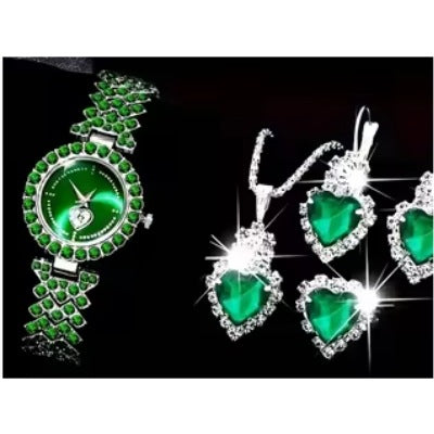 Colorful Crystal Quartz Watch & Jewelry Set | Luxury Sparkling Women’s Timepiece Suite | Elegant Multi-Color Rhinestone Watch Gift Set | Trendy Jewelry Suit with Bracelet & Earrings | 2026 High-Fashion Women’s Accessory Set