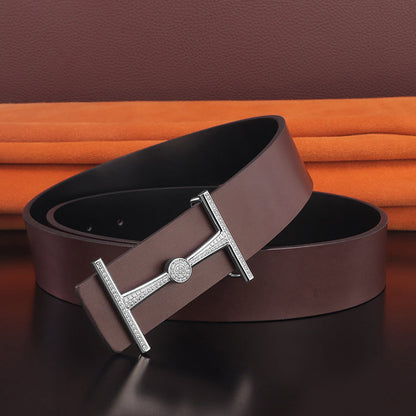 Men’s Smooth Buckle Leather Belt | Modern Simple Youth Fashion Waistband | Sleek Minimalist Casual Belt for Men | Trendy High-Sense Smooth Finish Belt