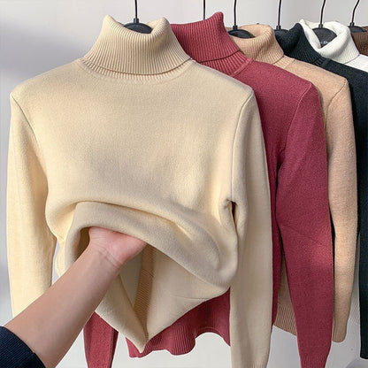 Women’s Fleece-Lined Turtleneck Sweater | Ultra-Warm Thick Knitted Pullover | Elegant Winter Thermal Knitwear | High-Sense Minimalist Slim Fit Sweater for Women