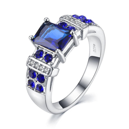 Dark Blue Crystal & Cubic Zirconia Silvertone Cushion-Cut Ring