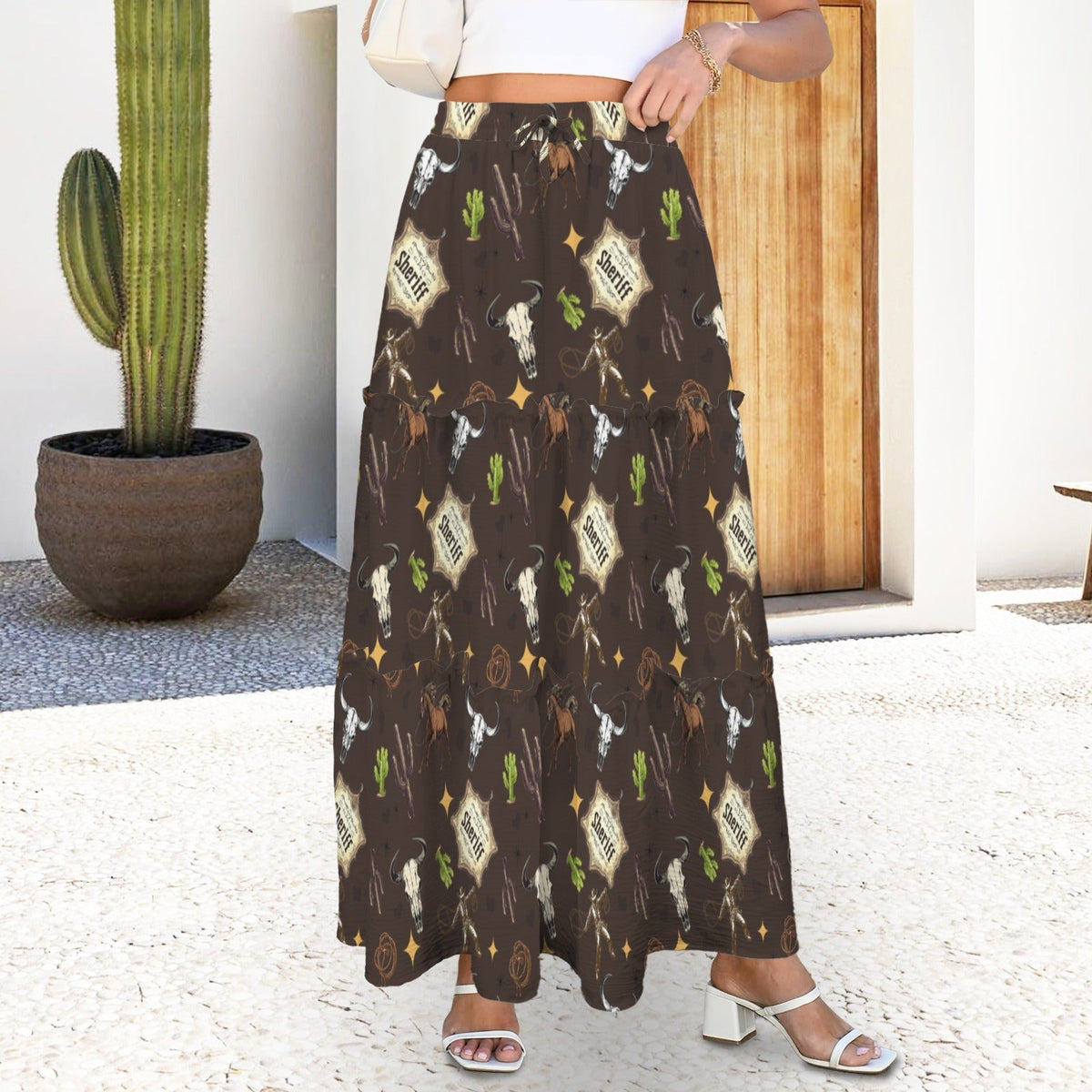 Baha Ranch Western Symbols Tiered Prairie Maxi Skirt