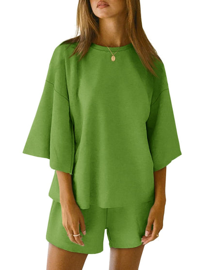 Women's 3/4 Sleeve Tops and Elastic Waist Shorts Lounge Set