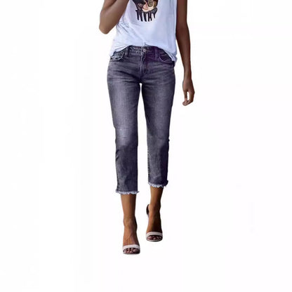 Fashionable Retro Slim Fit Stretch Jeans for Women | High-Waisted Vintage Skinny Denim | Premium Elastic Slimming Blue Jeans | Classic Retro Aesthetic Women's Denim Trousers