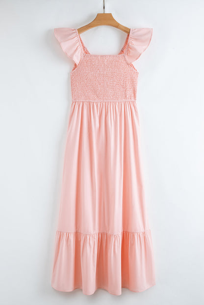 Threaded Pear Ashlyn Flutter Sleeve Smocked Bodice Maxi Dress