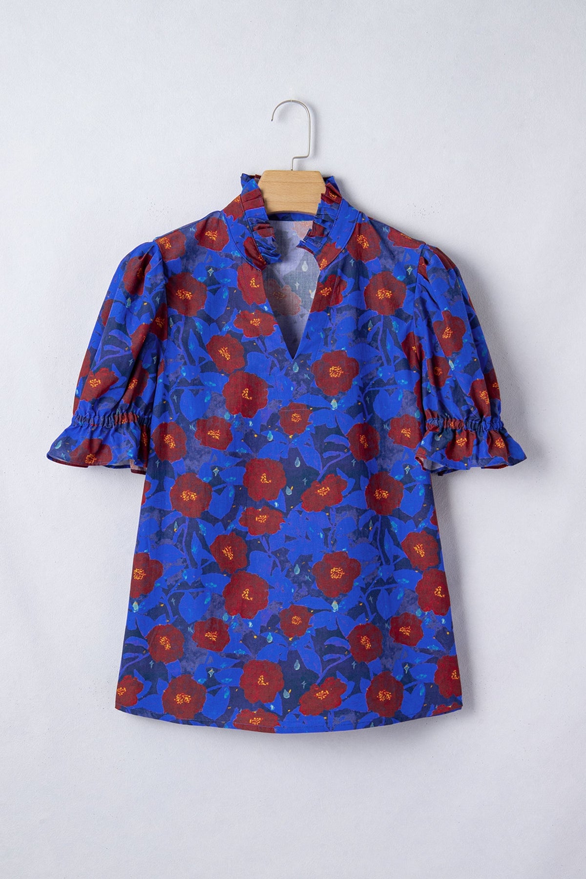 Threaded Pear Maeve Sleeve Frilled Floral Blouse
