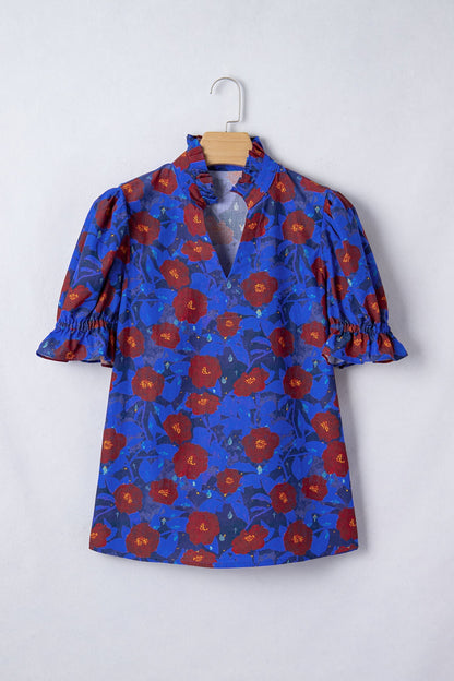 Threaded Pear Maeve Sleeve Frilled Floral Blouse