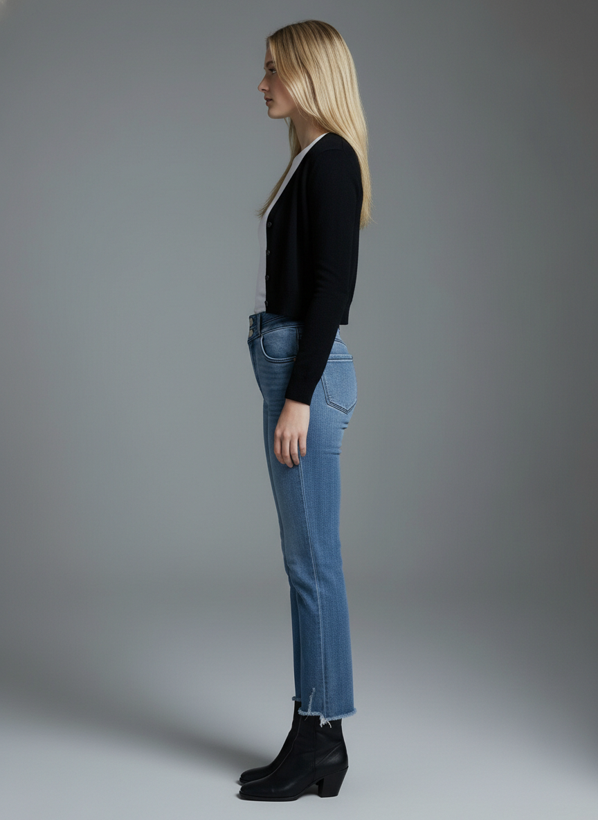 Altitude Heights Corset Double Waistband Straight Frayed Hem Jeans