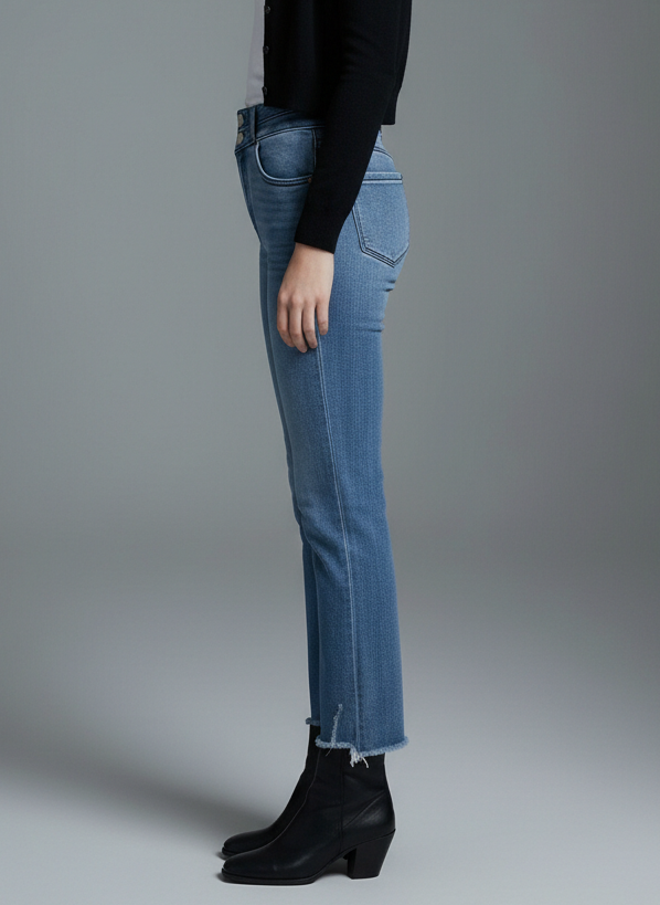 Altitude Heights Corset Double Waistband Straight Frayed Hem Jeans