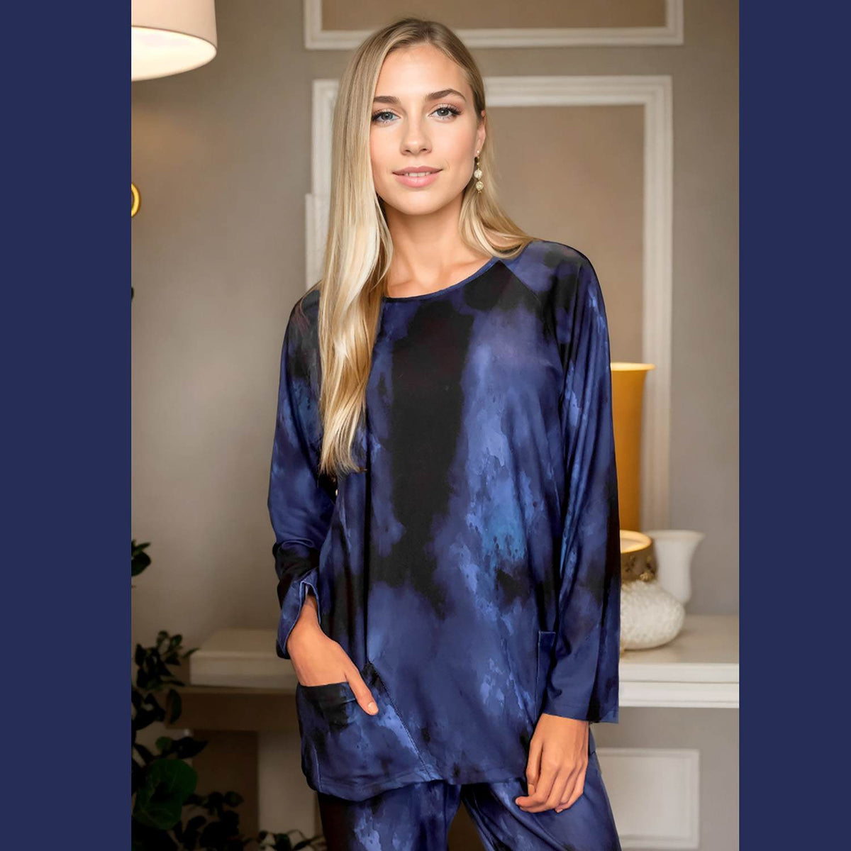 Relevate Designs Blue Camouflage Long Sleeve Lounge Top
