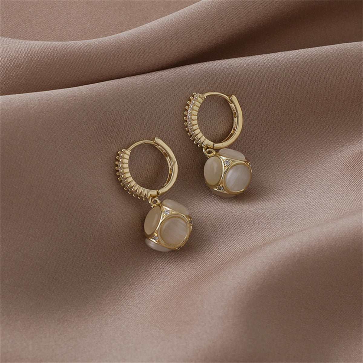 Cat's Eye & Cubic Zirconia Goldtone Ball Drop Earrings