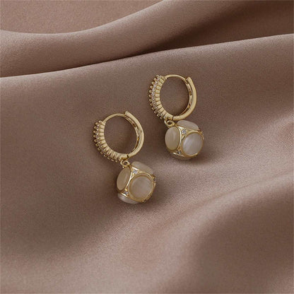 Cat's Eye & Cubic Zirconia Goldtone Ball Drop Earrings
