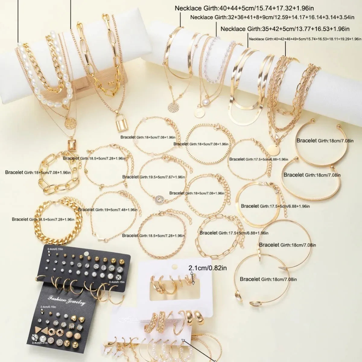108 Pcs Gold Jewelry Set Necklaces Bracelets Earrings