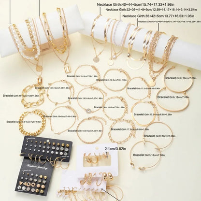 108 Pcs Gold Jewelry Set Necklaces Bracelets Earrings