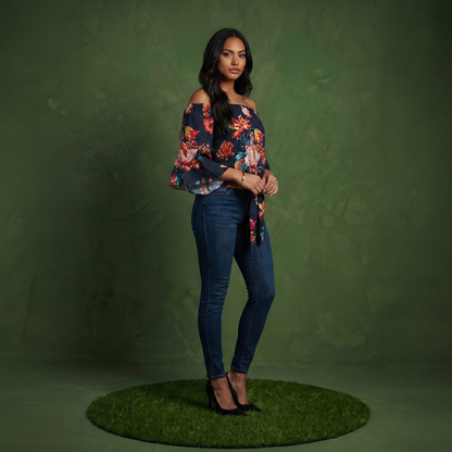Trumpet Sleeve Tie-Front Blouse