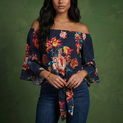 Trumpet Sleeve Tie-Front Blouse
