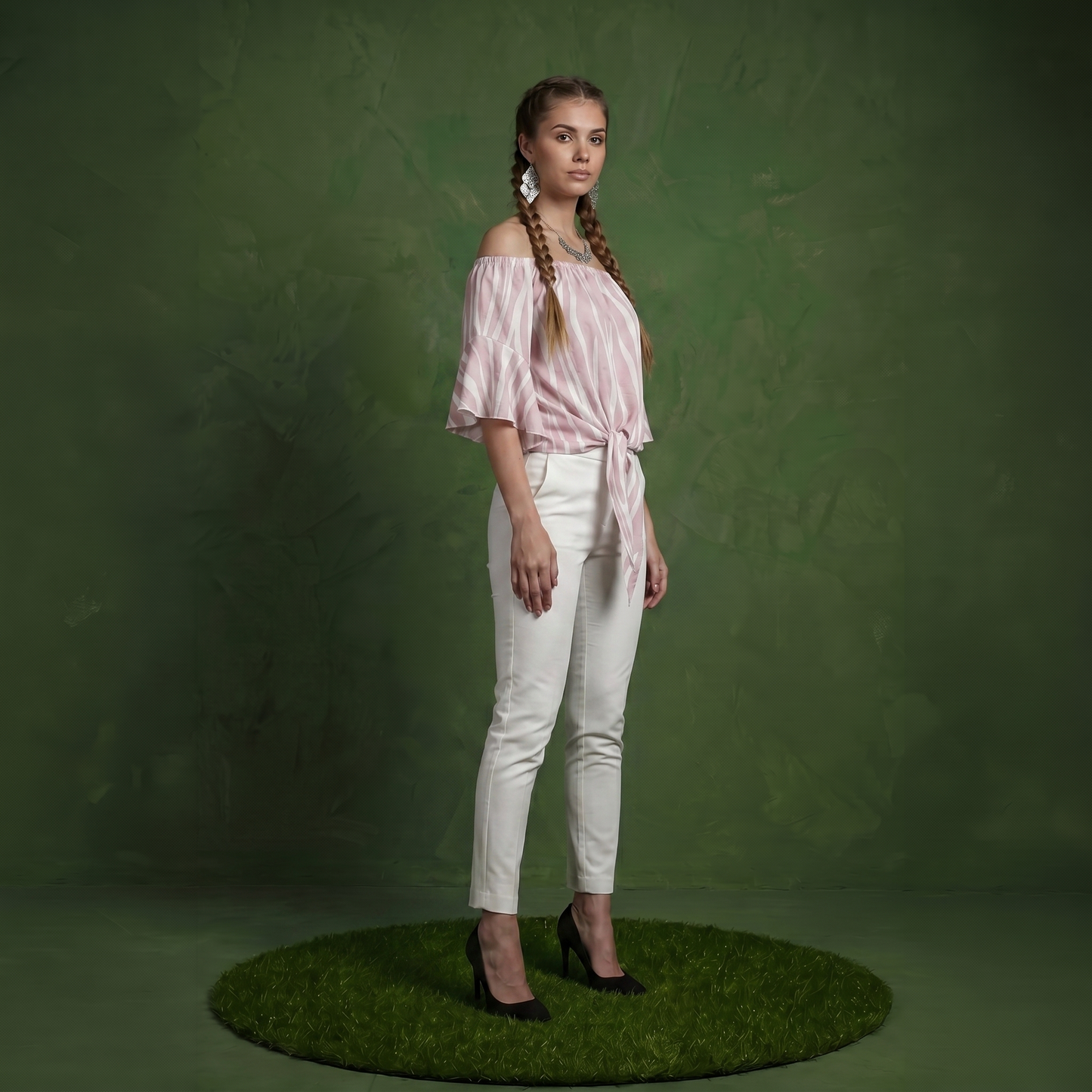 Trumpet Sleeve Tie-Front Blouse